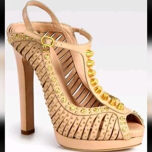 Alexander McQueen Nude Pink Gold Studded High-Heel Sandals
